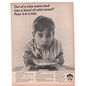Quaker Oats Magazine Advertisement Vintage B&W 1960s Breakfast Child Oatmeal